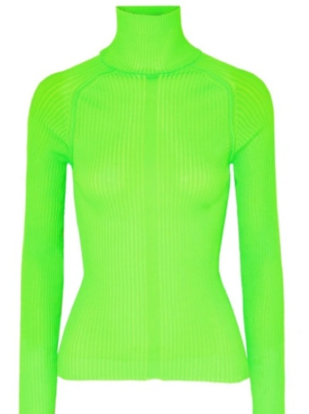 Acne Studios Neon Green Ribbed Turtleneck Long-Sleeve Top
